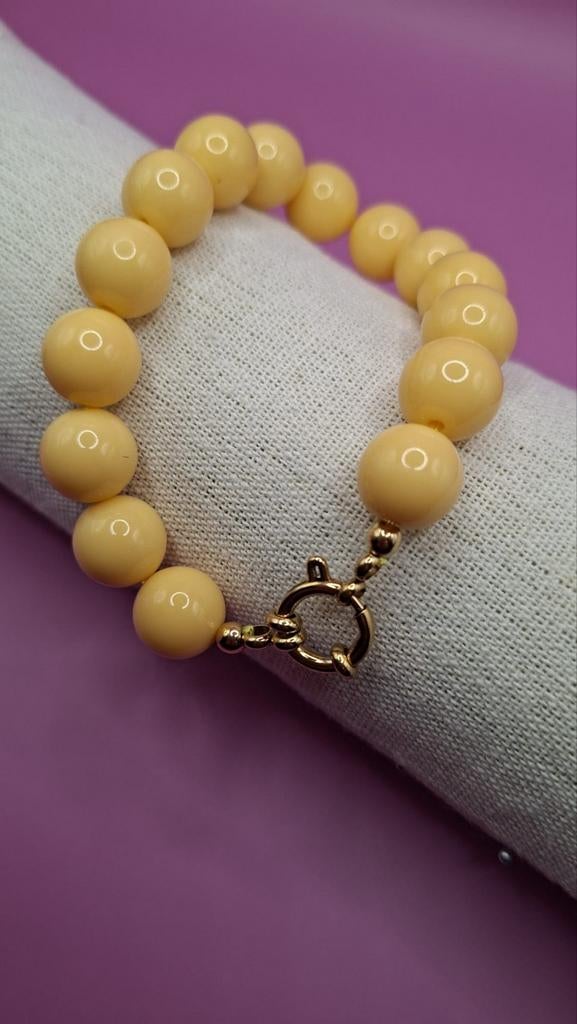 Kralen Armbandje met Gouden Sluiting, Overige materialen, Geel, Ophalen of Verzenden, Zo goed als nieuw
