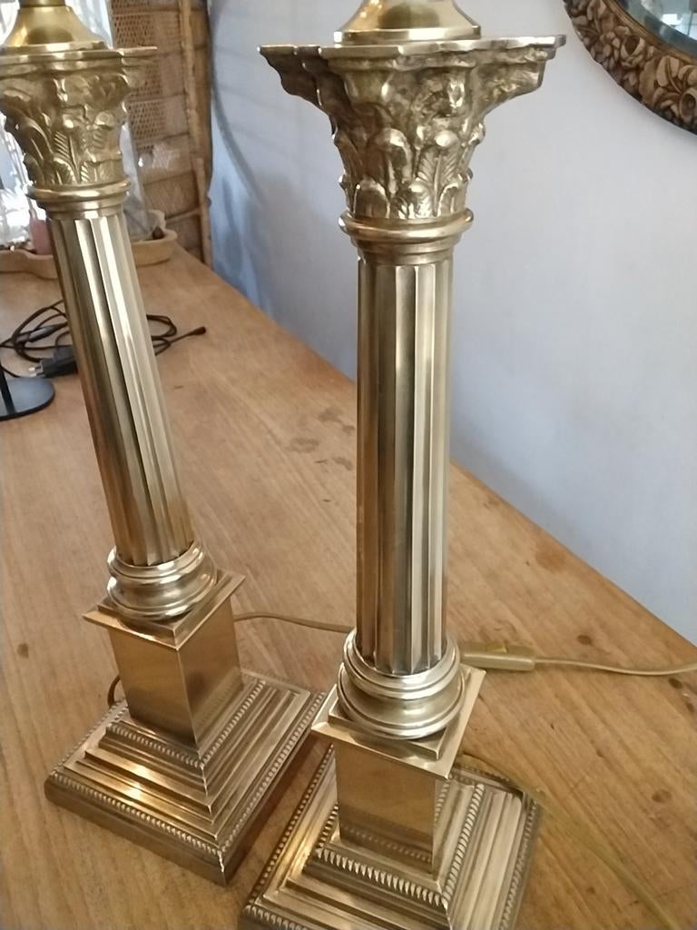 2x Laura Ashley Messing Lampvoeten - Klassiek Goud 49cm hoog, Ophalen of Verzenden