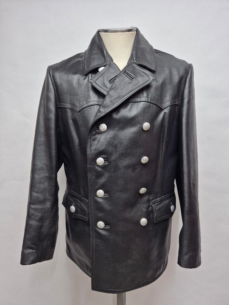 Duitse vintage leren Polizei jas maat 48/50, Verzamelen, Ophalen of Verzenden, Landmacht, Duitsland, Kleding of Schoenen