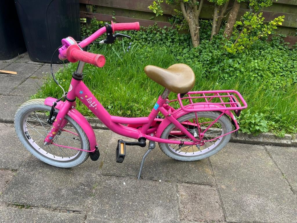 Lief roze kinderfiets 16 inch, Fietsen en Brommers, Ophalen, Zo goed als nieuw, 16 tot 20 inch, Lief!