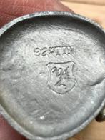 Vintage Tinnen Beeldje: Meisje met Pop en Tas, Antiek en Kunst, Antiek | Tin, Ophalen of Verzenden