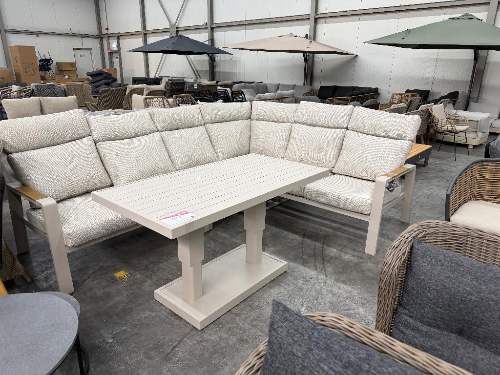 Manhattan dining loungeset met verstelbare tafel 273x213cm, Ophalen, 6 zitplaatsen, Aluminium, Zo goed als nieuw