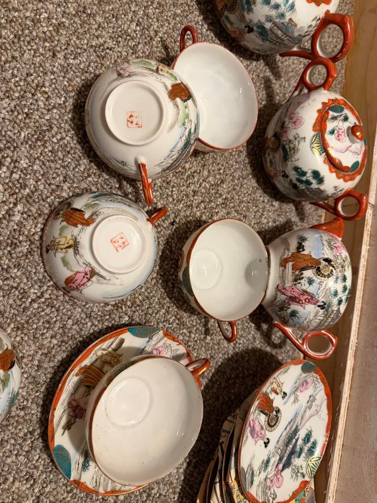 Antiek Chinees Theeservies - Handgeschilderd Porselein, Antiek en Kunst, Ophalen of Verzenden