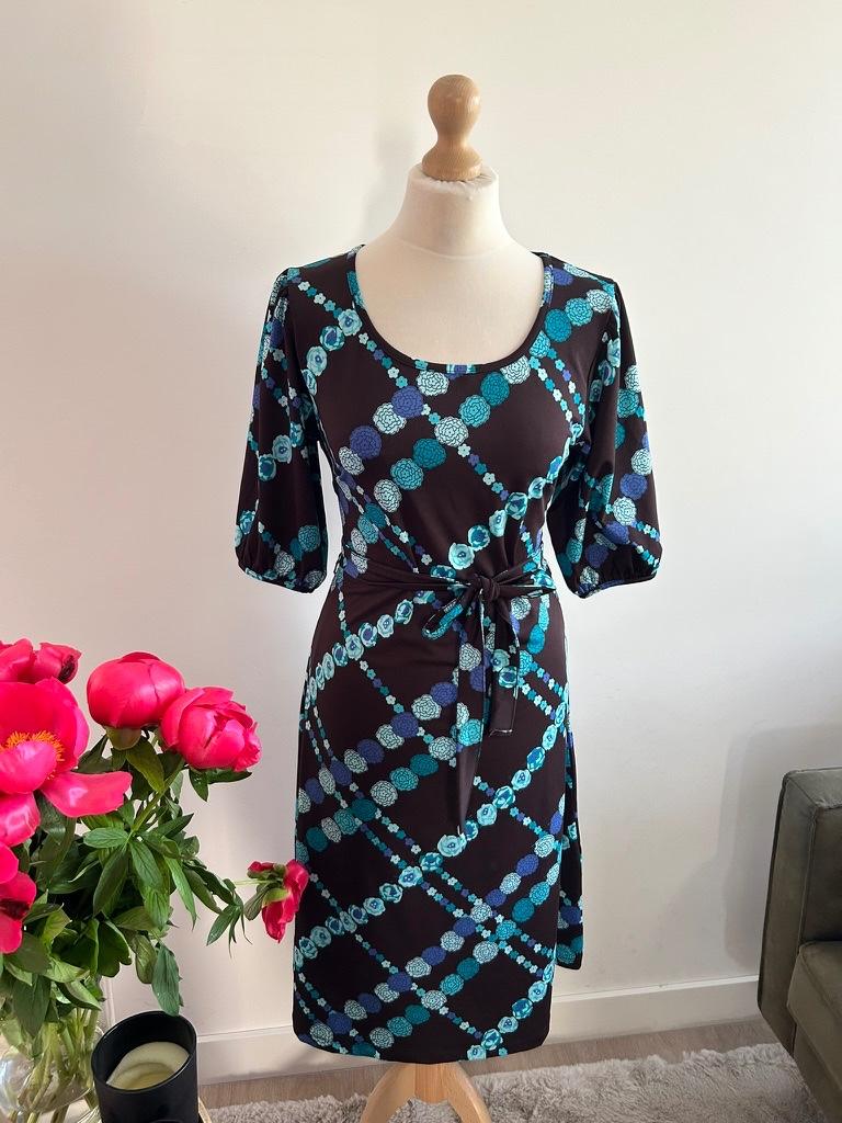King Louie maat M retro blauw bruine jurk 509, Kleding | Dames, Jurken, Maat 38/40 (M), Blauw, Ophalen of Verzenden, Zo goed als nieuw