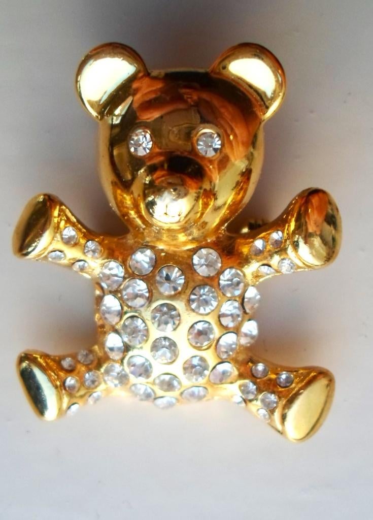 Beren broche met strass steentjes. Goldplated, Sieraden, Tassen en Uiterlijk, Broches, Overige materialen, Ophalen of Verzenden