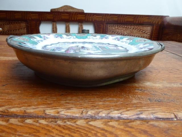 Antiek warmhoud bord met Japanse afbeelding, Ophalen of Verzenden