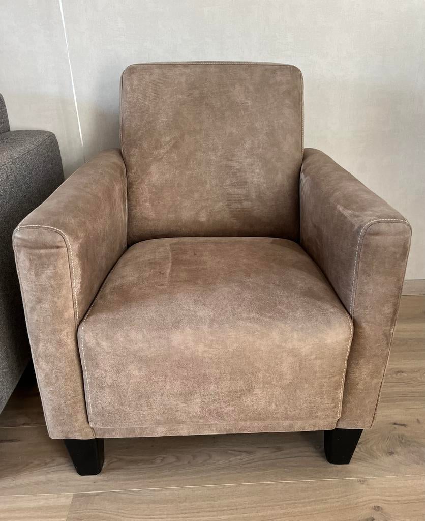 Microlederen fauteuil stoel lichte taupekleur, Ophalen, Overige materialen, Gebruikt, Landelijk modern