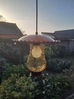 Ouderwetse hanglamp met oranje kap en glas, Gebruikt, 50 tot 75 cm, Ophalen of Verzenden, Vintage, Retro, Ouderwets