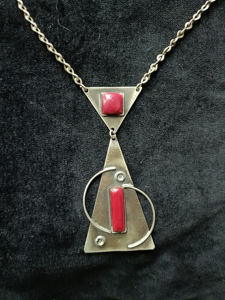 Vintage Art Deco Ketting met Rode Accentstenen, Sieraden, Tassen en Uiterlijk, Kettingen, Overige materialen, Gebruikt, Ophalen of Verzenden