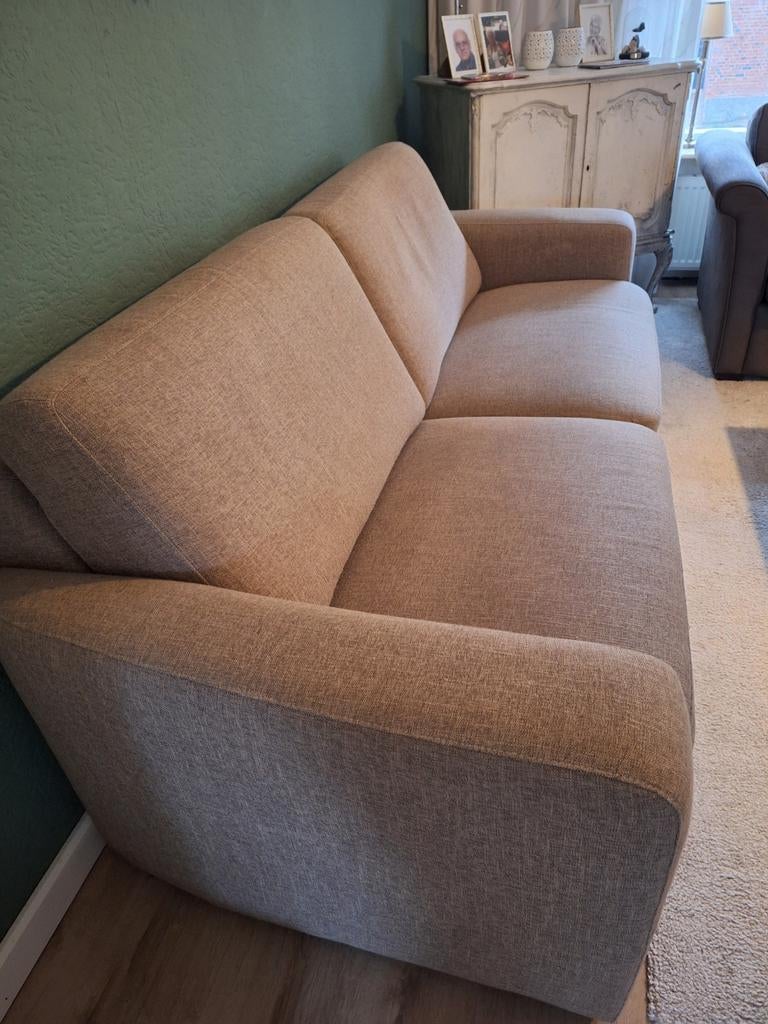 Comfortabele 3-zits bank - Stof - Beige, Huis en Inrichting, Banken | Bankstellen, Ophalen, Gebruikt, Driepersoons, 75 tot 100 cm