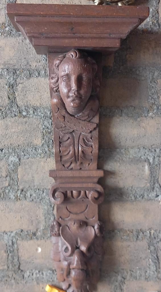 houten sokkel, Antiek en Kunst, Overige onderwerpen, Houtsnijwerk, Hout, Bruin