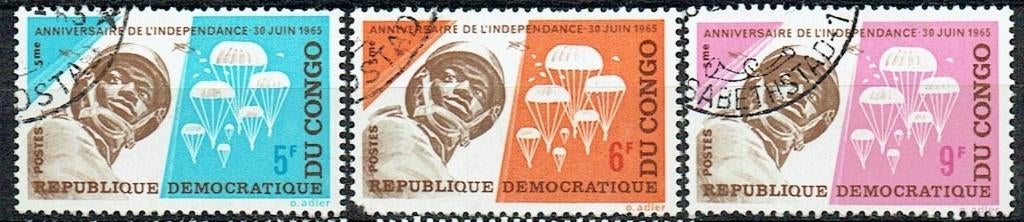 Congo 1965 Onafhankelijkheid 5 jaar Paraschutisten militair, Verzenden, Gestempeld, Vliegtuigen