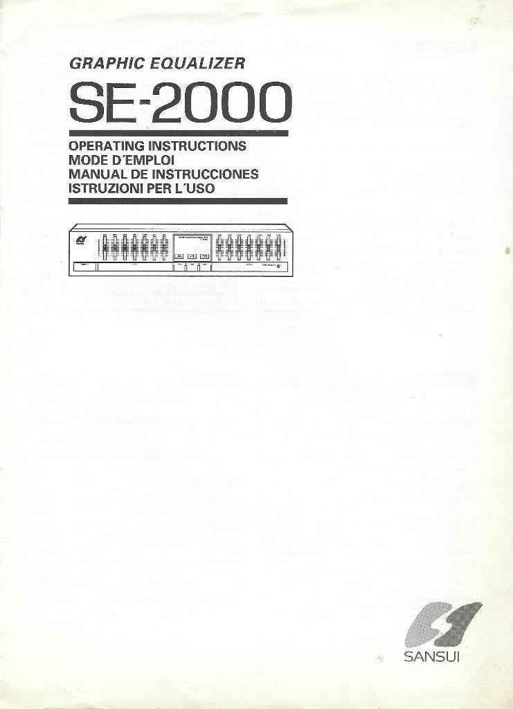 HANDLEIDING (PDF) ENGELS-Manual = Sansui Equalizer- SE-2000, Verzenden, Zo goed als nieuw, Multi-effect