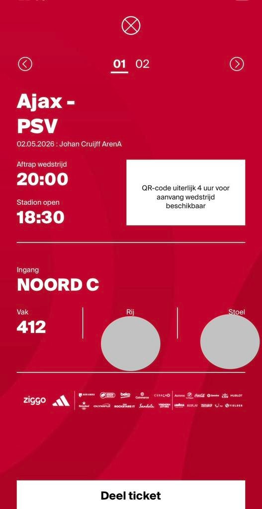 Ajax psv tickets 2x, Tickets en Kaartjes, Twee personen, November