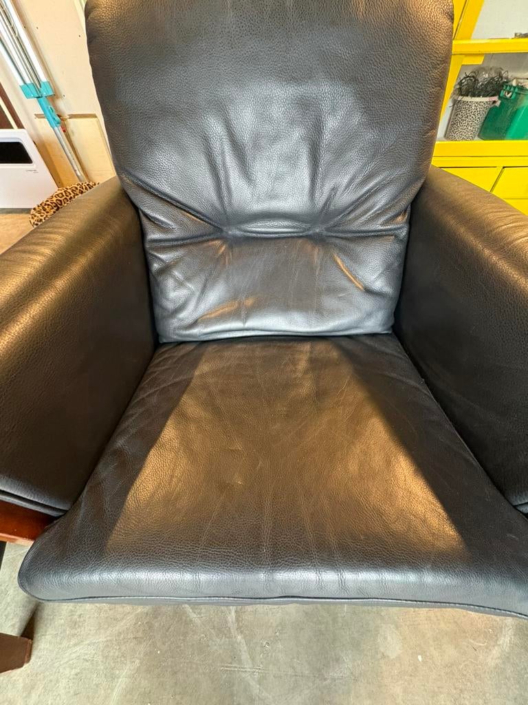 Zwart leren kwaliteits fauteuils  Schuitema., Ophalen, 75 tot 100 cm, Zo goed als nieuw, Art Deco