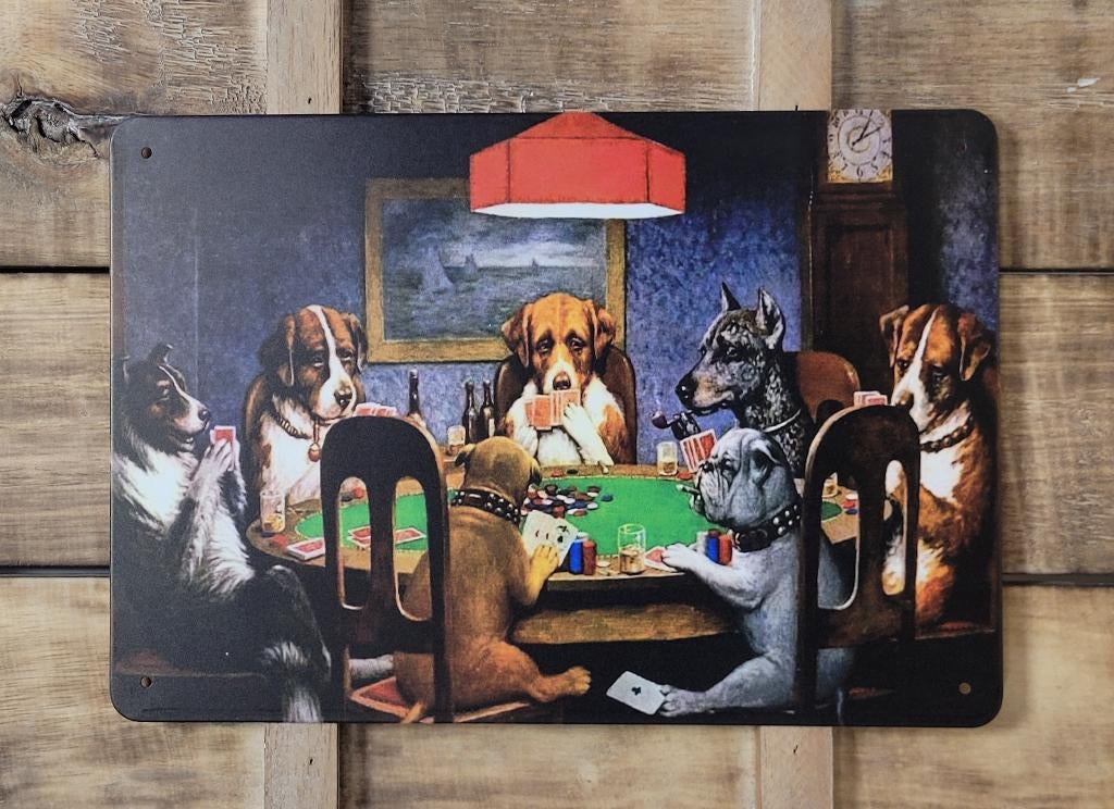 Honden aan pokertafel reclamebord van metaal wandbord deco, Info@deconoord.nl, Deco Noord, Nieuw, Ophalen of Verzenden