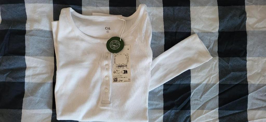 Witte Rib top van C&A - nieuw met label - maat M- bio cotton, Maat 38/40 (M), Wit, Nieuw, Ophalen of Verzenden
