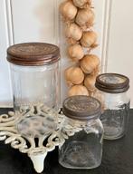 Brocante oude glazen pot / potten sobere deksel vanaf 7,50, Ophalen of Verzenden