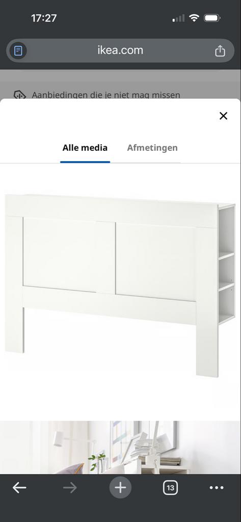 IKEA Brimnes hoofdeinde 140x200 met opbergruimte, Huis en Inrichting, Slaapkamer | Bedden, Ophalen, Gebruikt, Wit, Tweepersoons