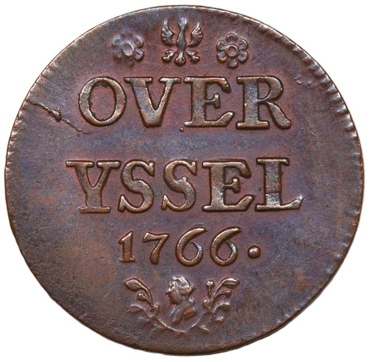 Overijssel. Duit 1766. Pr/ Unc., Postzegels en Munten, Munten | Nederland, Losse munt, Overige waardes, Vóór koninkrijk, Zilver