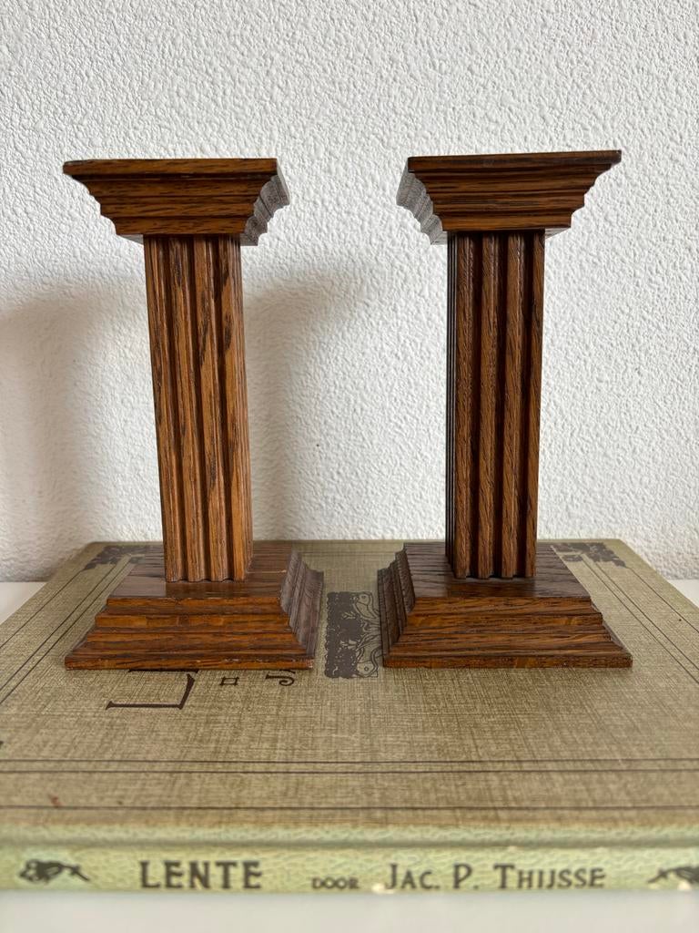 Eikenhouten kandelaars - Meubelfabriek Oisterwijk, Ophalen of Verzenden, Overige materialen