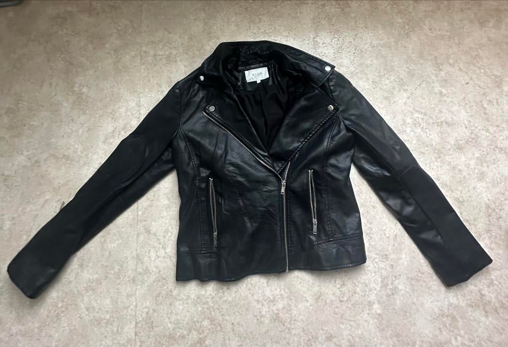 Vila Leren Jas - Stoer en Stijlvol, Kleding | Dames, Jassen | Zomer, Ophalen of Verzenden, Gedragen, Maat 42/44 (L), Zwart