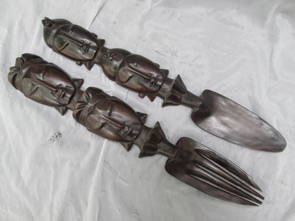 Houten Lepel en Vork Indisch Indonesië ? Houtsnijwerk, Ophalen of Verzenden