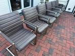 Set van 6 bruine lederen eetkamerstoelen, Bruin, Leer, Ophalen of Verzenden, Zo goed als nieuw