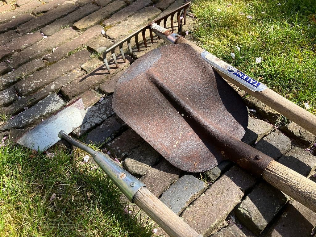 Tuingereedschap 3x: schop, hark en schoffel, Tuin en Terras, Ophalen, Gebruikt