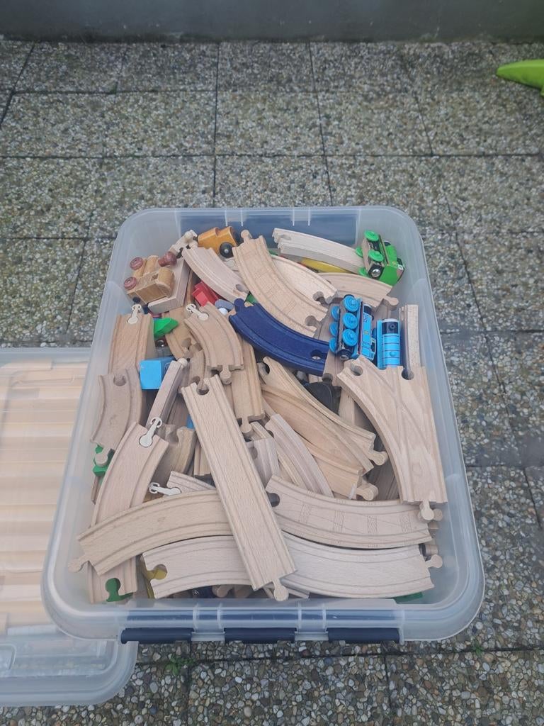 Grote set houten treinrails met treintjes, Ophalen of Verzenden, Gebruikt, Jongen of Meisje