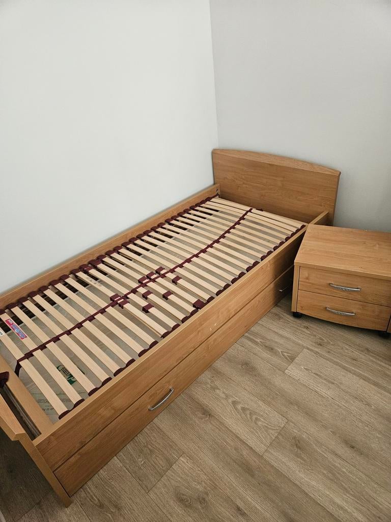 Eenpersoonsbed met lade en nachtkastje, Ophalen, Gebruikt, 90 cm, 200 cm