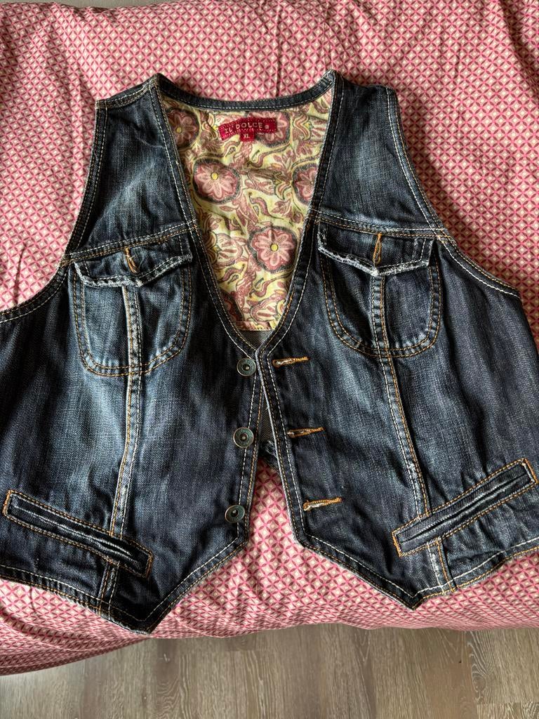 Stoer spijkerstof gilet met paisley voering, Ophalen of Verzenden, Zo goed als nieuw