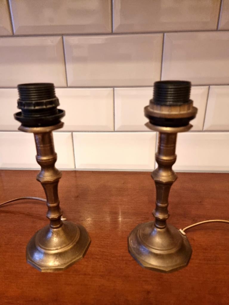 Tafellamp brons 20 cm, Gebruikt, Klassiek, Ophalen of Verzenden, Metaal