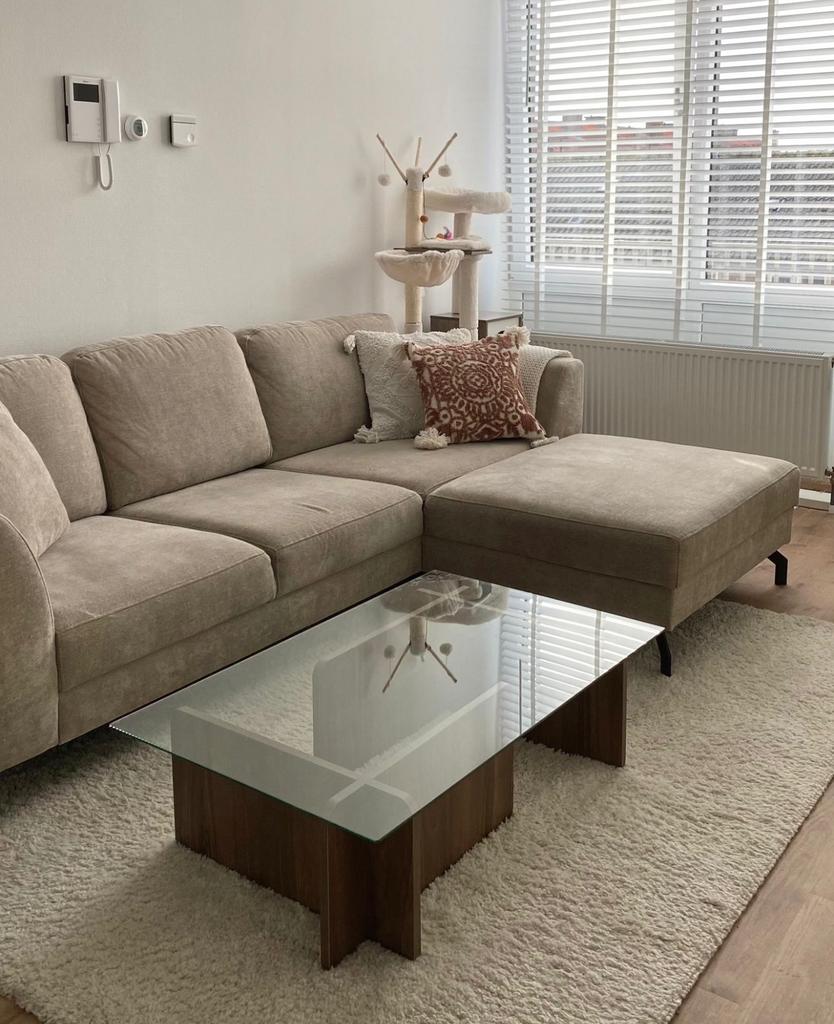 Glazen salontafel japandi scandinavisch, Huis en Inrichting, Tafels | Salontafels, Ophalen, Gebruikt, 100 tot 150 cm, 50 tot 100 cm