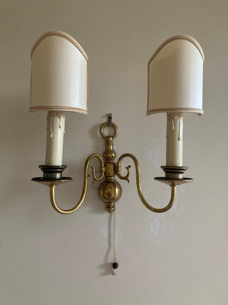 Brocante lamp met twee kaarslampjes/kandelaars, Huis en Inrichting, Lampen | Wandlampen, Ophalen of Verzenden, Gebruikt, Stof