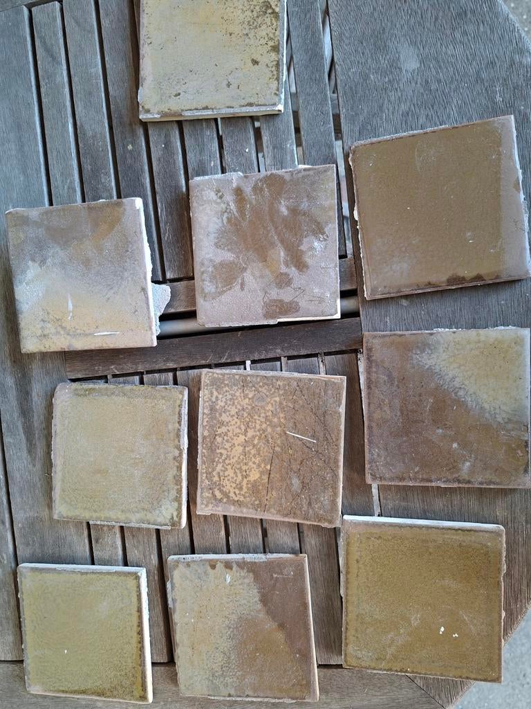 Jaren '20 groen/bruine tegels 10x10 cm - 87 stuks, Ophalen, Gebruikt, Minder dan 20 cm, Minder dan 20 cm