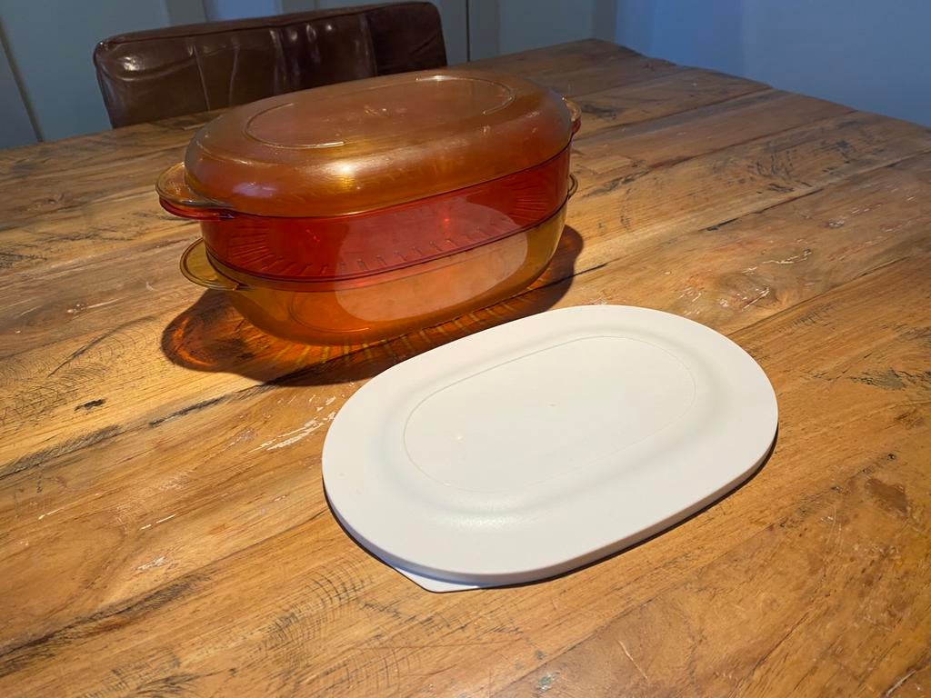 Tupperware microplus magnetron stoom schaal, Ophalen of Verzenden, Geel, Schaal