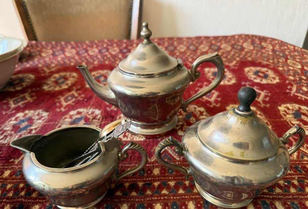 Vintage tinnen theeservies – KMD Royal Holland (3-delig), Ophalen