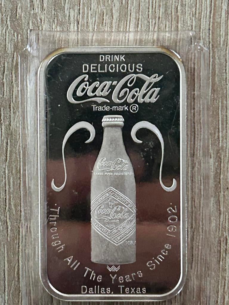 1 ounce zilverbaar Coca Cola 75 jaar, Ophalen of Verzenden, Zilver