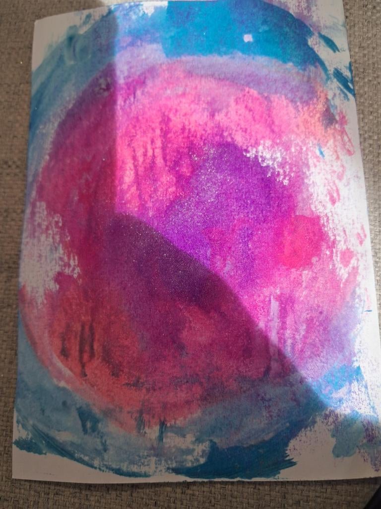 Abstract schilderij met roze en blauwe tinten, Ophalen