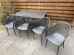 Tuintafel en 4 kuipstoelen, Tuin en Terras, Tuintafels, Ophalen, Gebruikt, Rechthoekig, Kunststof