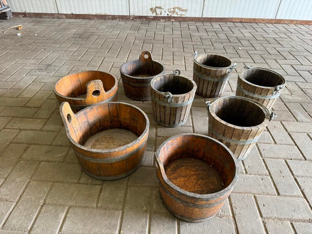 8 Eikenhouten vaten en schalen - Olijven & Bloemen, Ophalen, Hout, Gebruikt, Mediterraans