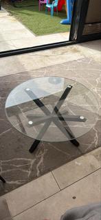 Glazen salontafel met metalen onderstel Goossens Wonen, Ophalen, Gebruikt, 100 tot 150 cm, Rond