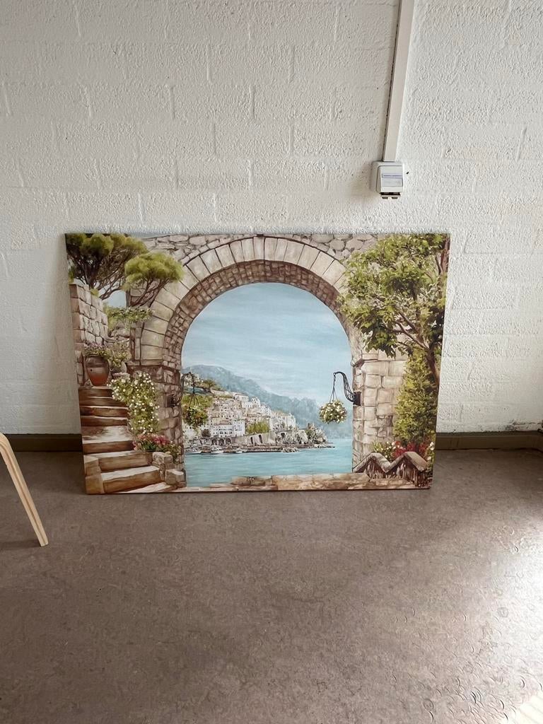 Schilderij: Mediterraan uitzicht door stenen boog, Ophalen