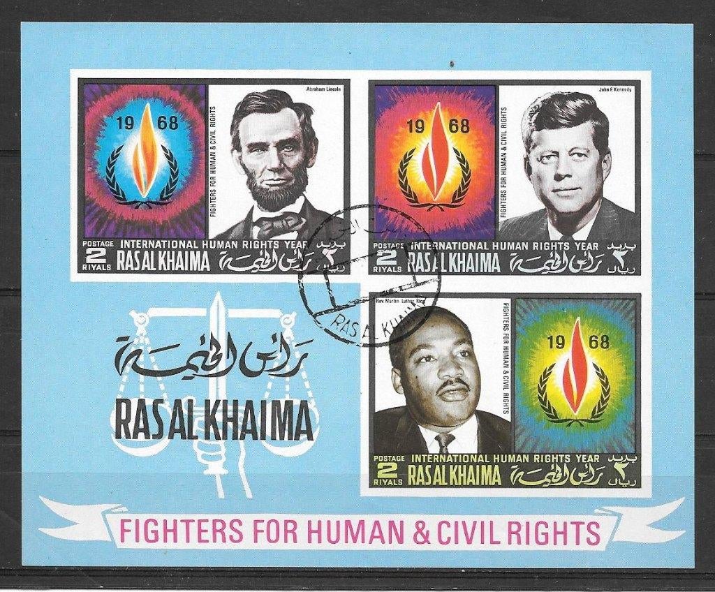 Ras Al Khaima 1968  UNO - Mensenrechten, Verzenden, Gestempeld, Midden-Oosten