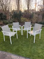 4 Stapelbare Stoelen met Aluminium Frame en Webbing Zitting, Tuin en Terras, Tuinstoelen, Ophalen, Gebruikt, Aluminium, Stapelbaar
