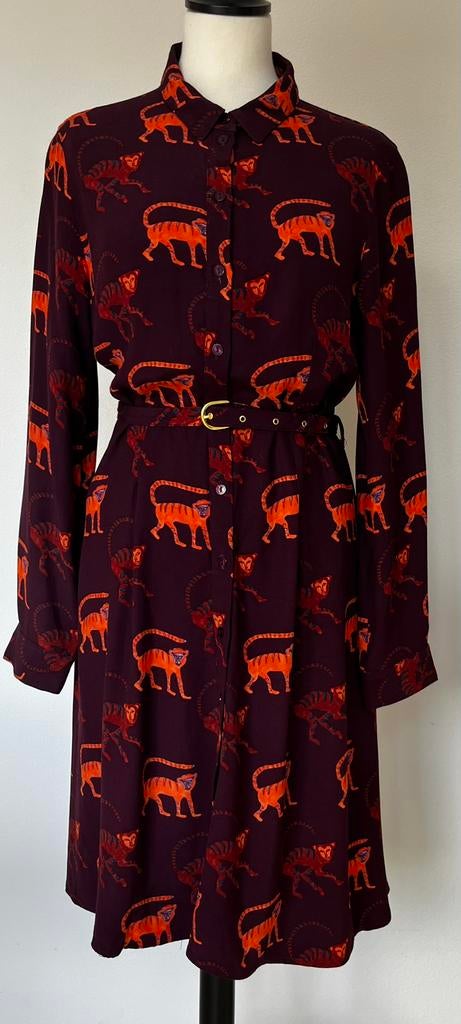 Fabienne Chapot doorknoopjurk aubergine aapjes print maat L, Maat 38/40 (M), Paars, Ophalen of Verzenden, Zo goed als nieuw