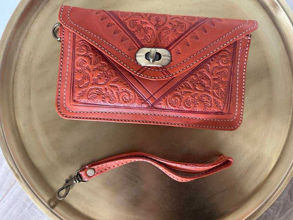 Marokkaanse lederen portemonnee - rood 20x11cm, Overige merken, Nieuw, Oranje, Ophalen of Verzenden