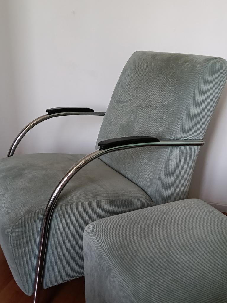 Fauteuil met bijpassende hocker, Ophalen, Gebruikt, 75 tot 100 cm, Stof