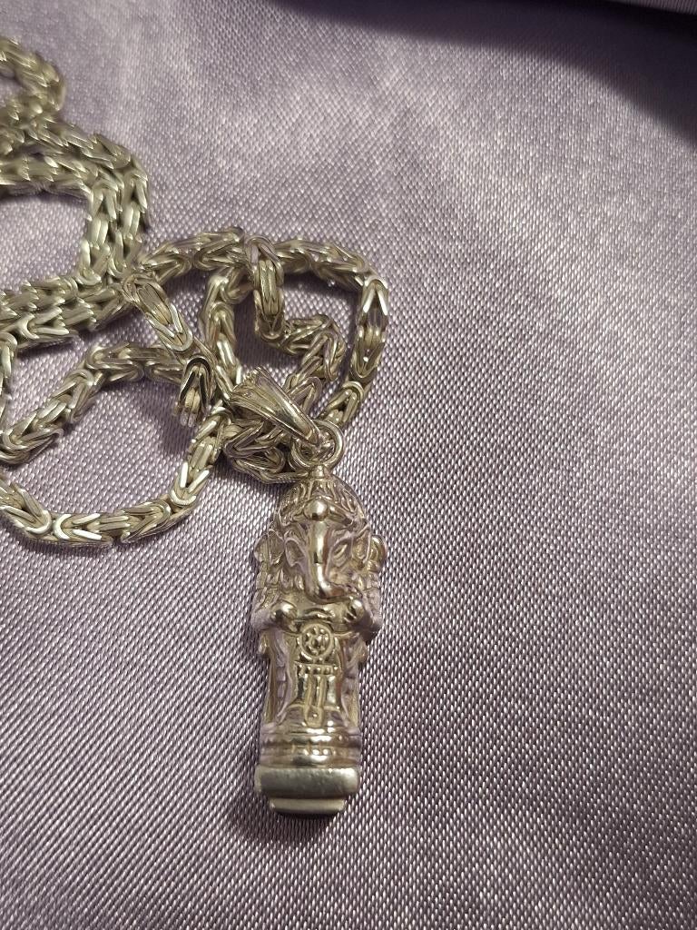 Balinese halsketting Ganesha & Tempelwachter, met aquamarijn, Sieraden, Tassen en Uiterlijk, Kettingen, Verzenden, Nieuw, Met edelsteen